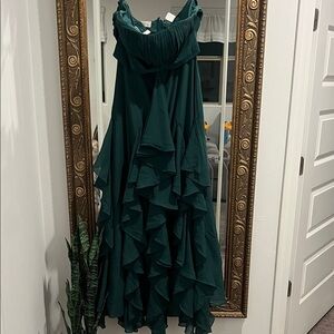 Chic Strapless Green Ruffled Dress